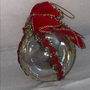 Princess House Red & Clear Glass Holiday Ornament with Velvet Bow